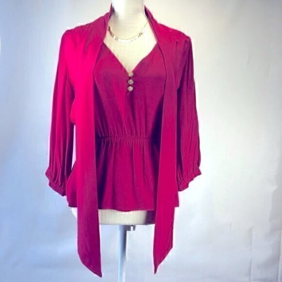 Leona by Lauren Leonard Shirt Womens Size Small Red Clara 100% Silk Tunic Blouse - Picture 5 of 10